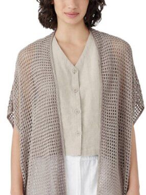 Eileen Fisher short sleeve knit cardigan sheer L/XL